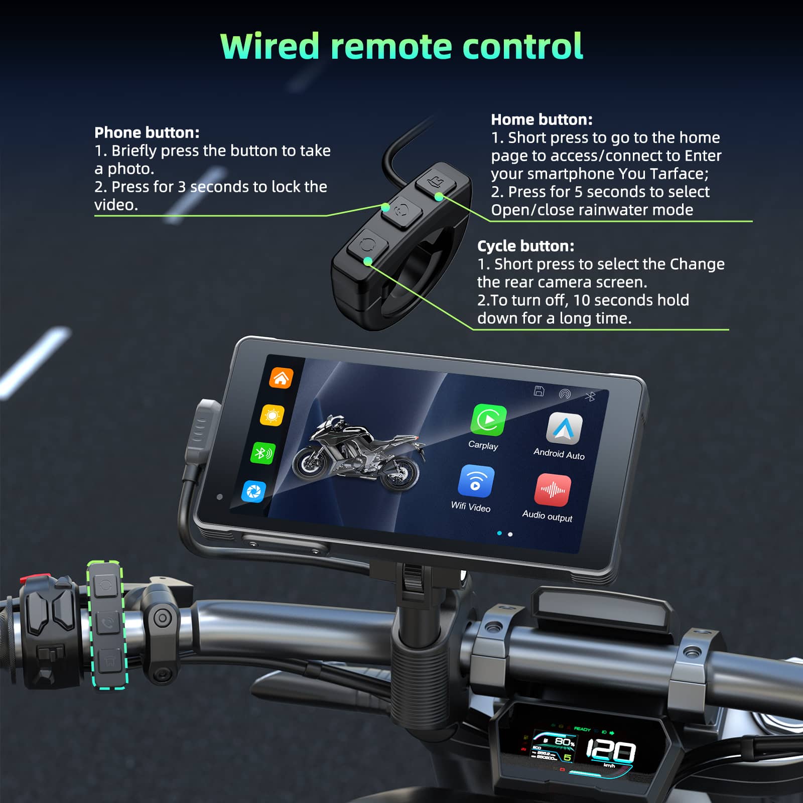 Carplay DVR Motorcycle Stereo Wireless Car Radio Carplay Touchscreen