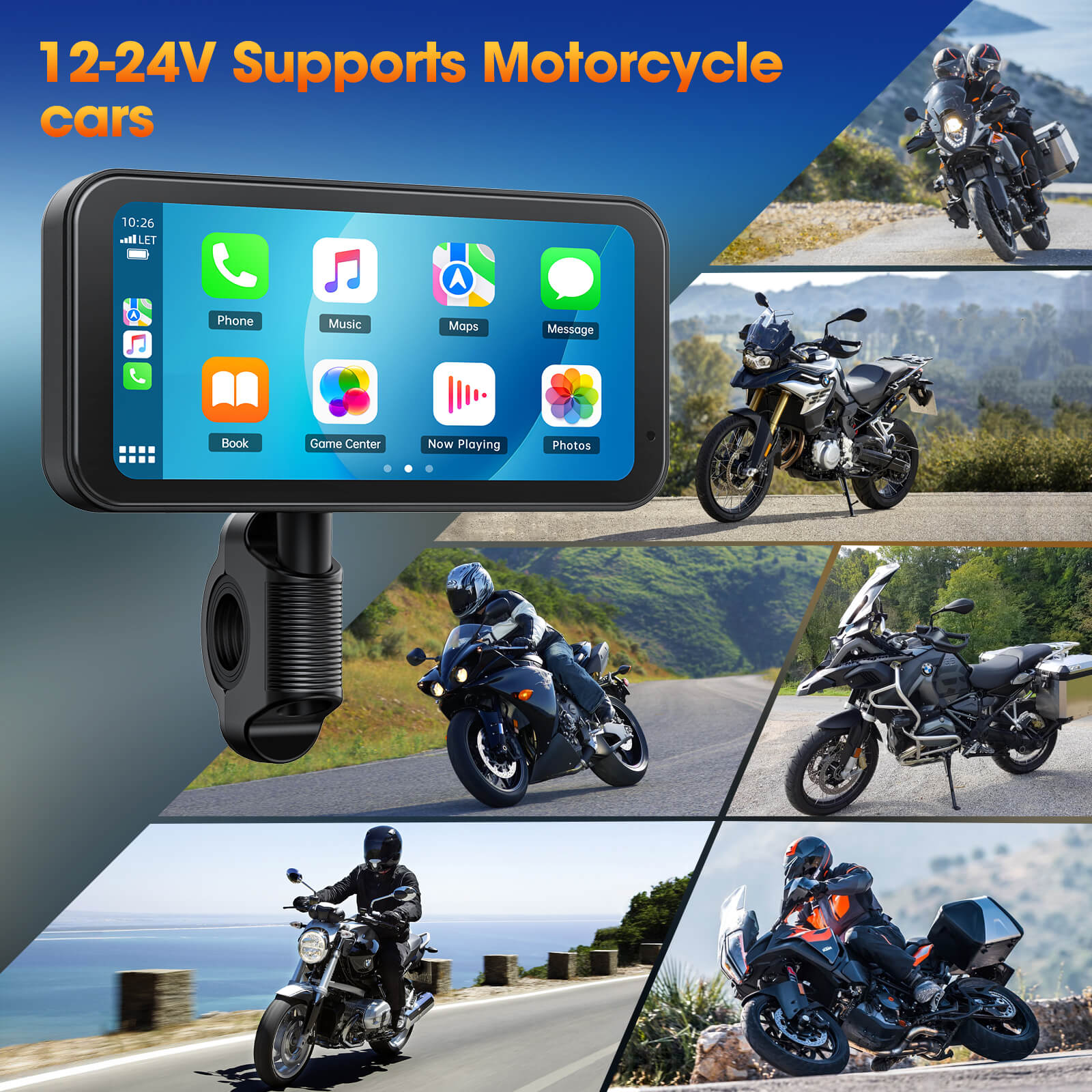 Carplay DVR Motorcycle Stereo Wireless Car Radio Carplay Touchscreen