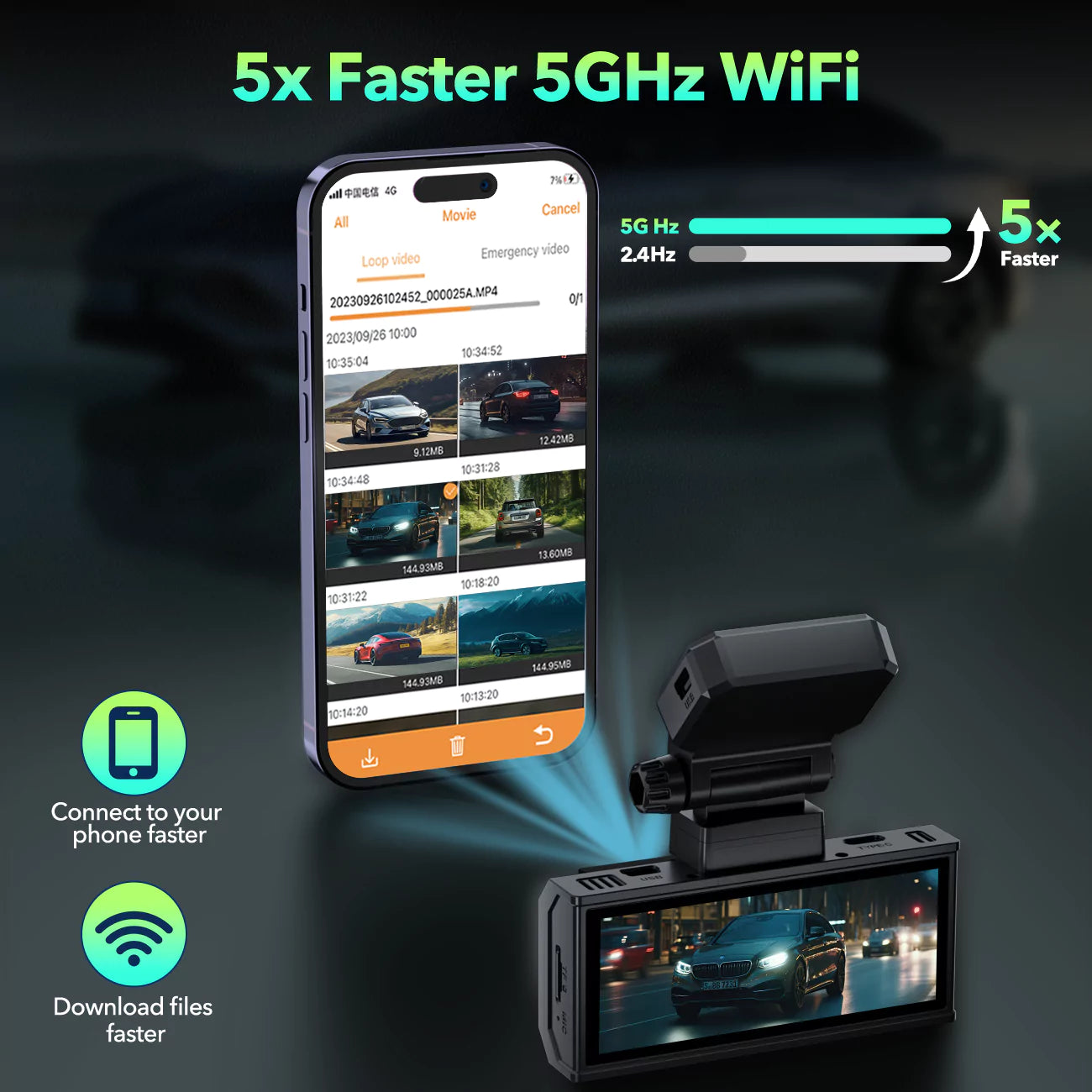DC19 3.16 Inch IPS Screen 4K+4K Front & Rear WiFi GPS Dash Cam with 128GB SD Card