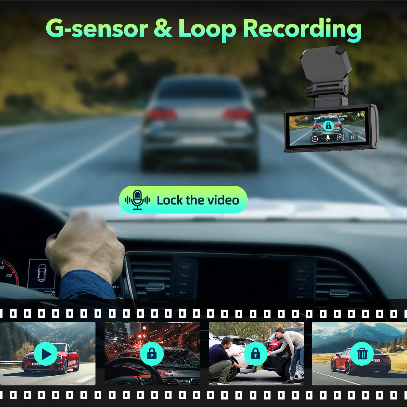 DC19 3.16 Inch IPS Screen 4K+4K Front & Rear WiFi GPS Dash Cam with 128GB SD Card