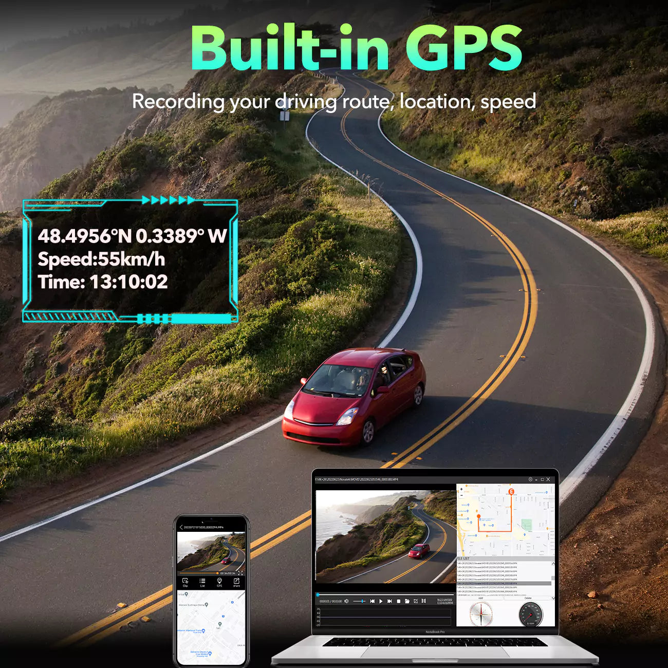 DC19 3.16 Inch IPS Screen 4K+4K Front & Rear WiFi GPS Dash Cam with 128GB SD Card