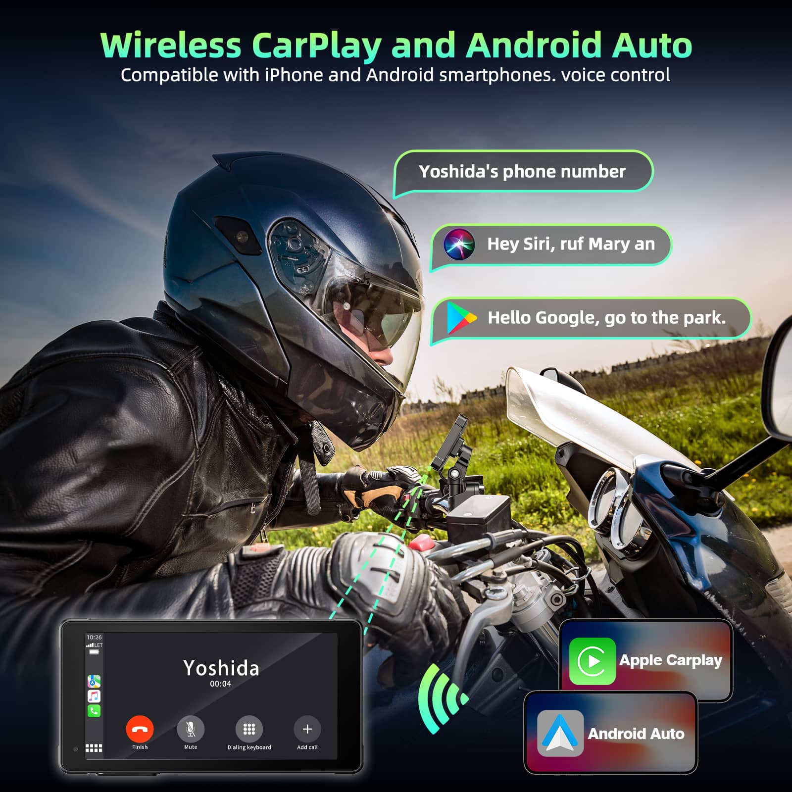 Carplay DVR Motorcycle Stereo Wireless Car Radio Carplay Touchscreen