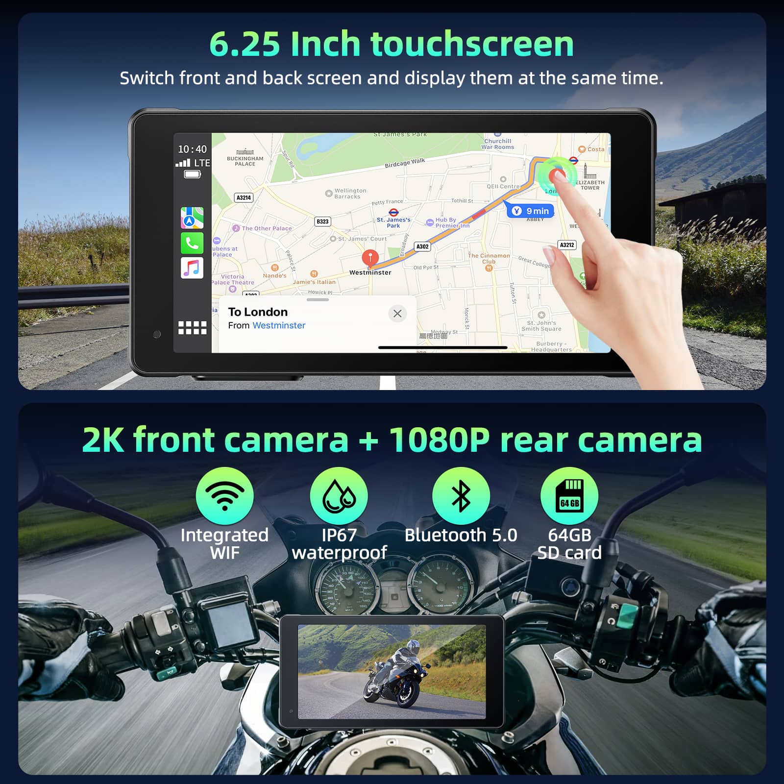 Carplay DVR Motorcycle Stereo Wireless Car Radio Carplay Touchscreen