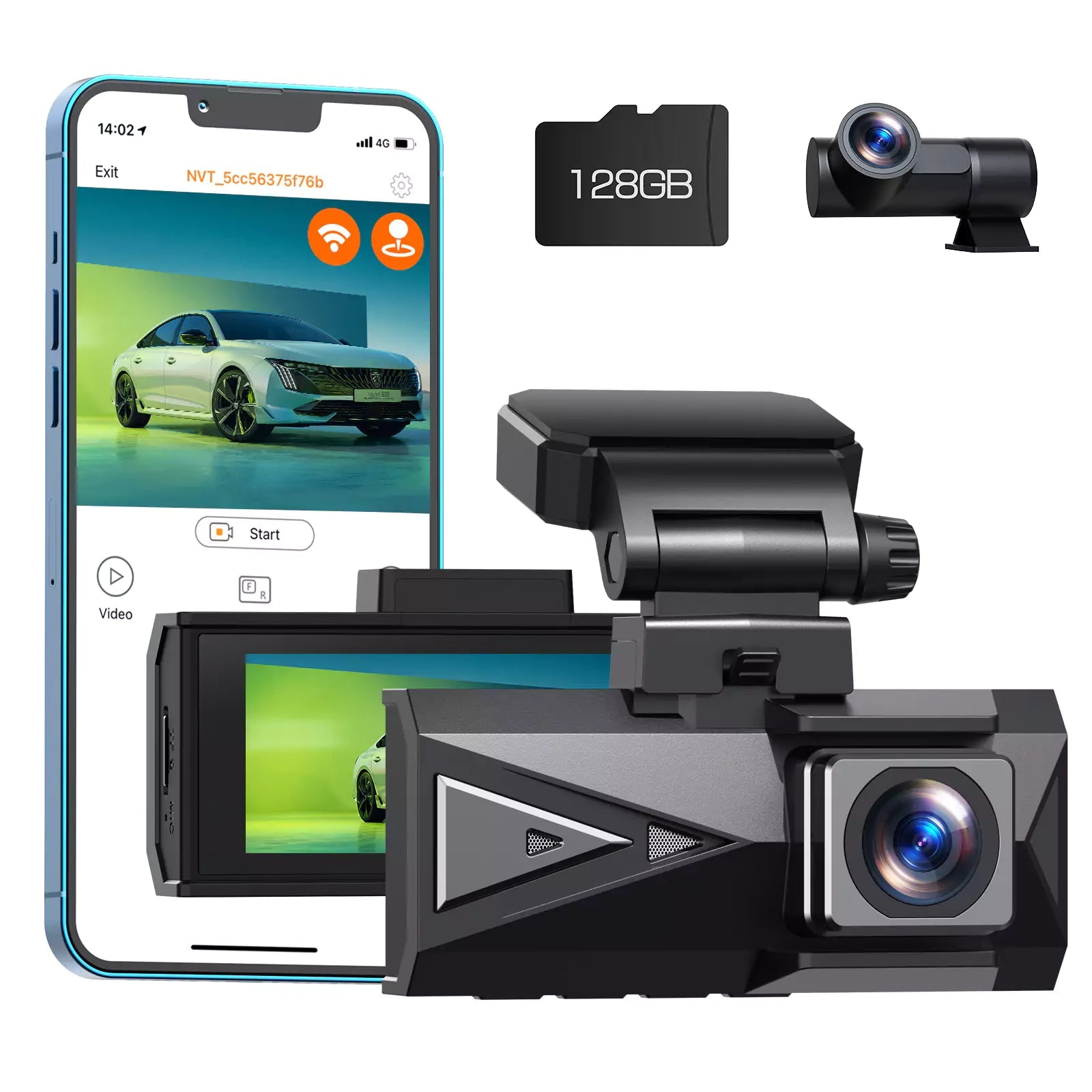 DC19 3.16 Inch IPS Screen 4K+4K Front & Rear WiFi GPS Dash Cam with 128GB SD Card